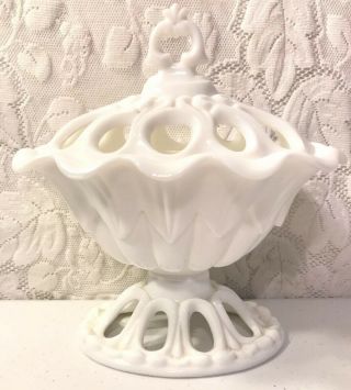 Vintage White Milk Glass Candy Dish With Lid Lidded Art Mcm Style Rare 9 " Tall