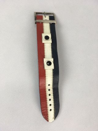 Rare Vintage 70s Red White Blue Stripe Leather Watch Strap Cuff Band