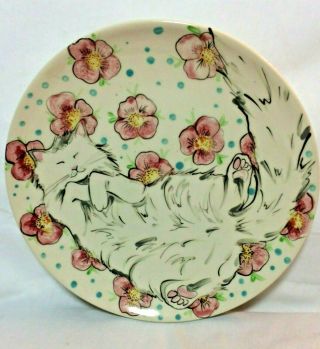 Ming Ware Santa Fe Nm Pottery Cat Plate Platter 1988 Flowers 11 " Signed Exc Rare