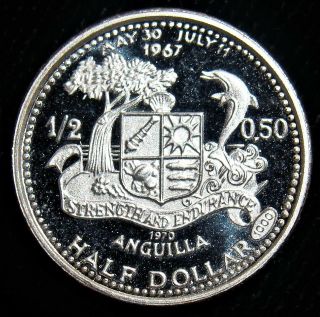 Anguilla: 1970 Silver Proof 1/2 Dollar.  Choice Proof.  Rare