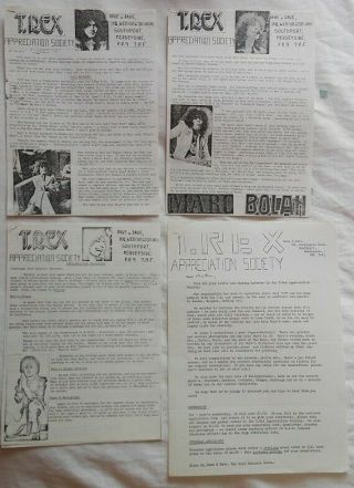 T.  Rex Appreciation Society Newsletters X 3 And Letter.  1977 - 78 Marc Bolan.  Rare