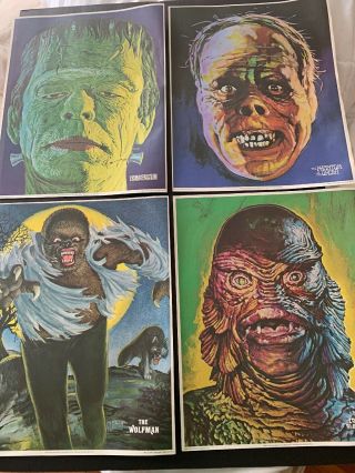 Rare 4 Glow In The Dark Universal Monsters Posters 1975 Creature,  Frankenstein
