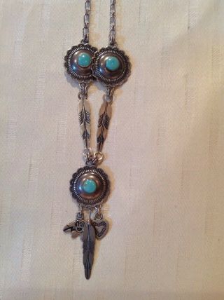 Rare Vintage Southwestern /native American Style 925 Sterling Turquoise Pendant
