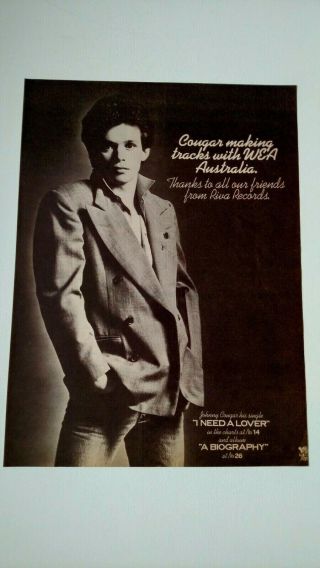 John Cougar Mellencamp " I Need A Lover " 1978 Rare Print Promo Poster Ad