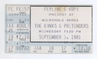 Rare The Kinks & Pretenders 9/9/81 Denver Co Mcnichols Arena Ticket Stub