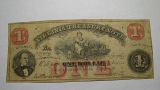 $1 1862 Richmond Virginia Va Obsolete Civil War Currency Bank Note Bill Rare