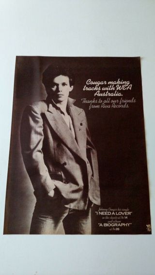 John Cougar Mellencamp " I Need A Lover " Rare Print Promo Poster Ad