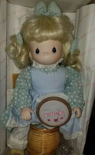 Precious Moment 1995 Mother Sew Dear Doll,  Box,  Stool & Sewing/ No Chair.  16 " Rare