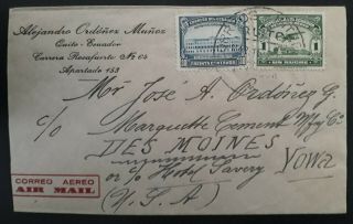 RARE 1946 Ecuador Airmail Cover ties 3 stamps to Des Moines USA 2