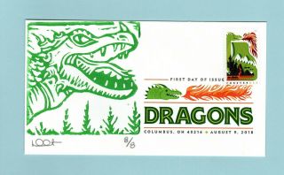 U.  S.  Fdc Rare Dave Curtis Cachet - No.  3 From The Dragons Set Of 2018