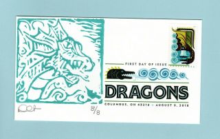 U.  S.  Fdc Rare Dave Curtis Cachet - No.  1 From The Dragons Set Of 2018