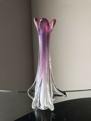 Rare Vintage Pink Color Fratelli Toso Murano Opalescent Ribbed Vase