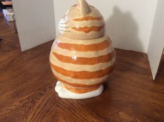 Rare GANZ Bella Casa Tabby Cat Ceramic Cookie Jar 11” X 8” Cross - eyed Fat Kitty 2