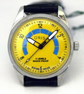 Vintage Oris Hand - Winding Yellow & Blue Texture 17 J Rare Sizzling Watch