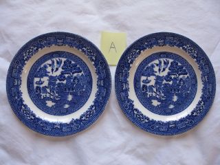 2 Wood & Sons Blue Willow Bread And Butter Plates - Old Backstamp - Rare 6 Inch