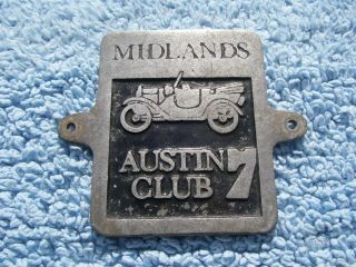 Vintage 1980s Midlands Austin 7 Club Car Badge - Pre War Ulster/motor Emblem Rare
