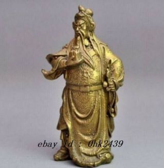 Rare Chinese Bronze Brass Dragon Warrior Guan Gong Guan Yu Statue