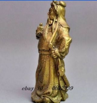 Rare Chinese bronze brass Dragon Warrior Guan Gong guan yu statue 2