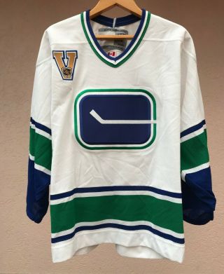 Vancouver Canucks Vintage Ccm Ice Hockey Shirt Jersey Maglia Nhl White Men Rare