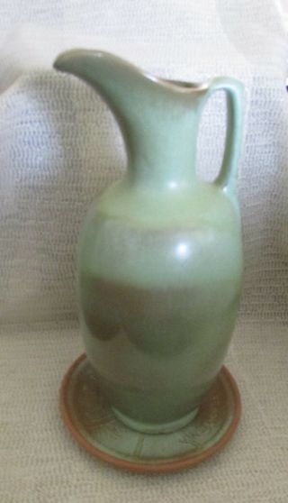 2.  Rare Frankoma John Frank V - 15 Prairie Green Pitcher Vase 50th Anniversary