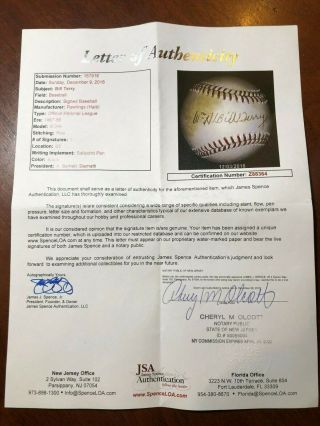 RARE JSA LOA York Giants HOF BILL TERRY Single signed baseball. 8