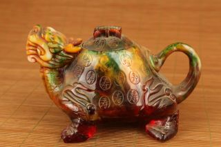 Rare Resin Carving Tortoise Dragon Figure Statue Tea Pot Home Decoration Gift
