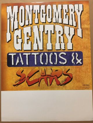 MONTGOMERY GENTRY Rare 1999 PROMO POSTER of Tattoos CD USA 18x24 NEVER DISPLAYED 2