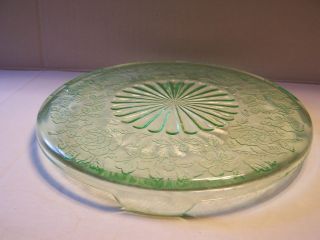 Rare Green Depression Glass Footed Trivet Or Hot Plate Floral Design