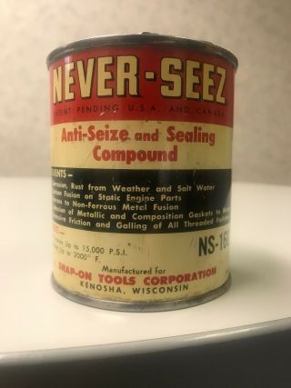 Rare Vintage Snap - On Tools Never - Seez Ns - 160 Anti - Seize And Sealing Compound Can