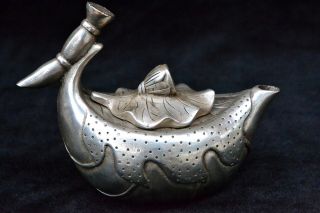 Chinese Old tibet Silver copper handwork lotus shape decorate rare Teapot 3
