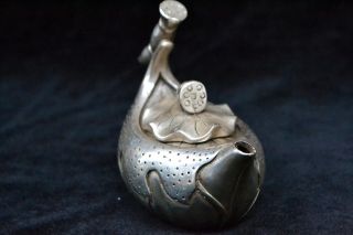 Chinese Old tibet Silver copper handwork lotus shape decorate rare Teapot 4