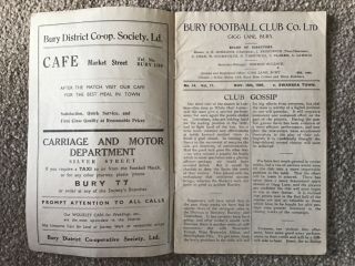 Rare 1946/47 Bury v Swansea football programme.  16 Nov 1946. 2
