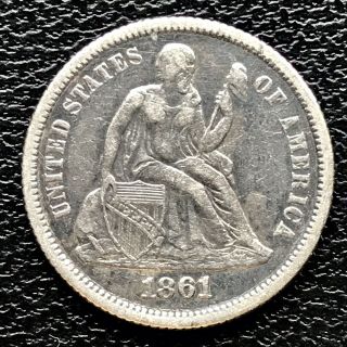 1861 Seated Liberty Half Dime 5c Xf Rare 17258