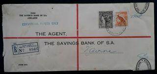 Rare 1956 Australia Savings Bank Of Sa Cover Adelaide To Nairne Commercial Seals
