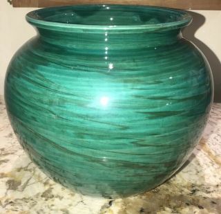 Rare Bitossi Aldo Londi Malachite Green Marbleized 1960 Italian Mod Planter Vase