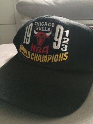 Rare Vintage Chicago Bulls Three - Peat Champions Snapback Hat By Ajd