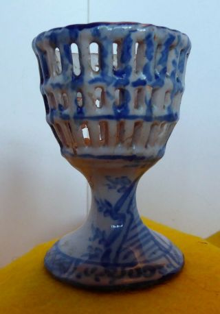 Rare.  18th Century Delft Pottery Reticulated Egg Cup.  Steps.