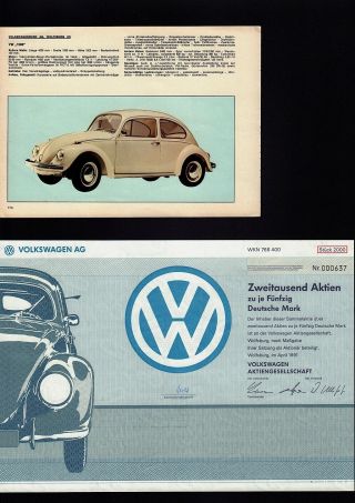Vw Volkswagen Germany 1991 100,  000 Dm (beetle Vign) X - Rare,  Spec Sheet / Ad