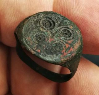 Ancient Roman Empire Period Early Medieval Bronze Seal Ring Rare Well Preserved