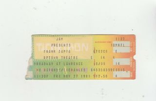 Rare Vintage Frank Zappa November 27 1981 Concert Ticket Stub