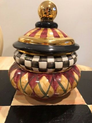 Mackenzie Childs Rare Small Courtly Check Column Canister Urn Porcelain 10 In