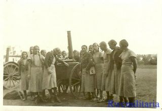 Rare: Group Of German Bdm Girls In Dressed Posed By Field Kitchen