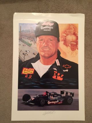 Aj Foyt Vintage Poster Autographed Indy 500 F1 Racing Lithograph Speedway Rare