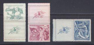 Czechoslovakia - 1949 - Mnh - Mi - 575zf - 577zf Sc 383 - 385 With Attached Labels Rare