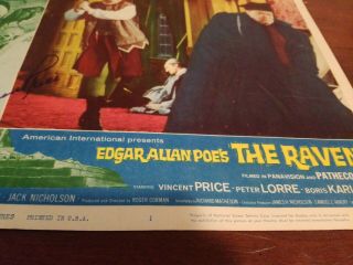 THE RAVEN LOBBY CARD SIGNED BY VINCENT PRICE RARE 1963 63/38 EDGAR ALLEN POE 5