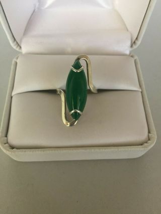 Rare Vintage Beau Sterling Silver Marquise Jade Ring,  5,  3.  73 Gms