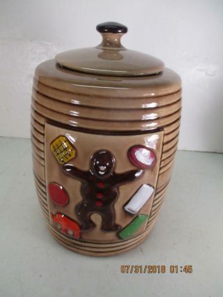 Rare Vtg Mccoy Pottery Gingerbread Man Cookie Jar Brown Ribbed Usa