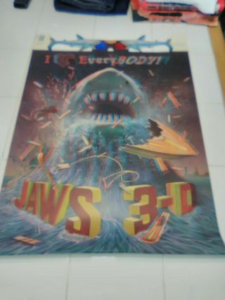 Jaws 3d Poster W/glasses Attached 1983 Hallmark 20 X 28 " Ultra Rare