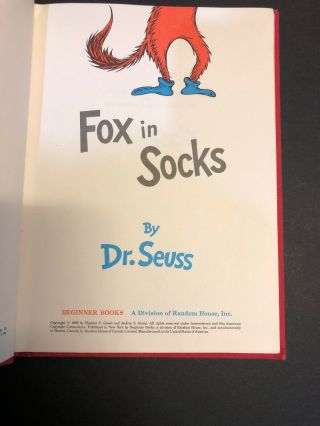 1965 Dr.  Seuss Fox In socks 1st edition special red matte cover Rare 3