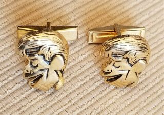 Rare Vintage Pair Cuff Links Jerry Lewis Heavy Gold Metal